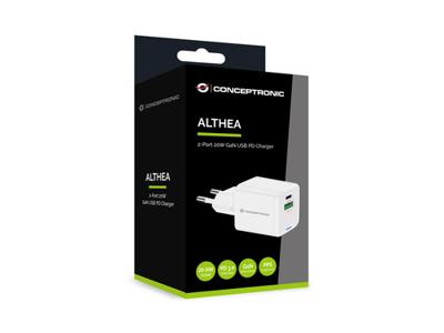 CONCEPTRONIC 2-poorts 20W GaN USB-PD-oplader, USB-C x 1, USB-A x 1, QC 3.0, PPS