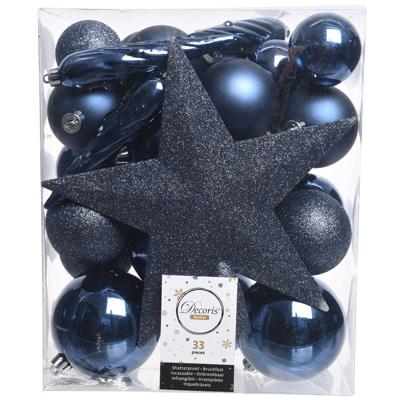 Decoris Kerstballen Plastic mix+piek 33st nachtblauw