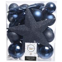 Decoris Kerstballen Plastic mix+piek 33st nachtblauw - thumbnail