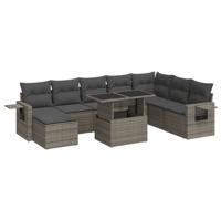 9-delige Loungeset met kussens poly rattan grijs - thumbnail