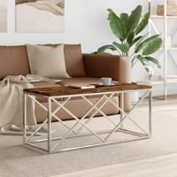 Salontafel roestvrij staal en massief hergebruikt hout - thumbnail