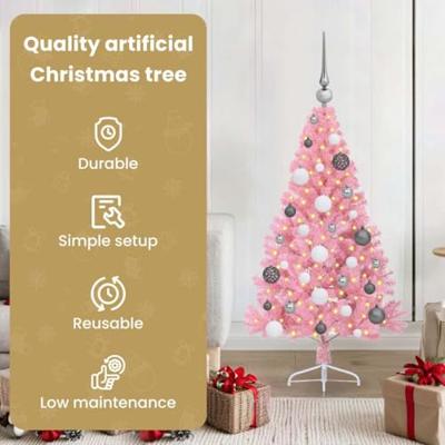VidaXL Kunstmatig voorverlicht kerstboom met 150 led roze 120 cm pvc
