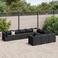 9-delige Loungeset met kussens poly rattan zwart - thumbnail