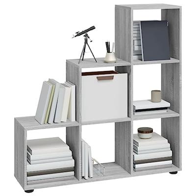 Boekenkast trapvormig 107 cm bewerkt hout grijs sonoma eiken