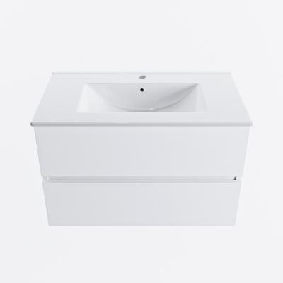 MONDIAZ VICA 80cm badmeubel onderkast Talc 2 lades. Wastafel DENIA midden 1 kraangat, kleur Glanzend Wit.