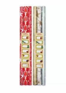 Kerstpapier 3pack + labels 2mx0.70