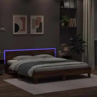Bedframe met hoofdeinde en LED bruin eikenkleur 180x200 cm