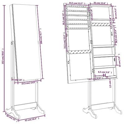 VidaXL Sieradenkast met spiegel vrijstaand 42x38x152 cm