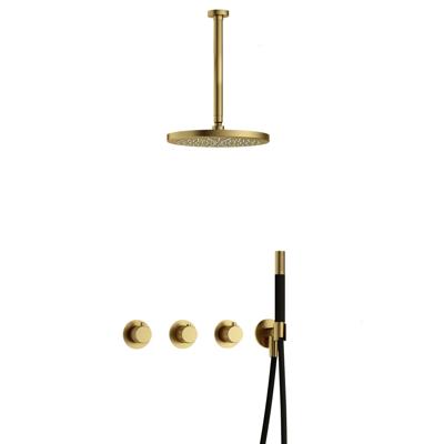 Hotbath Cobber X - CX7067 - Inbouw Regendoucheset - Geborsteld Messing PVD - 2 Stopkranen - Thermostatisch - Plafondbuis 30 cm - Hoofddouche 300 mm - Staafhanddouche - met M106 - Waterbesparend