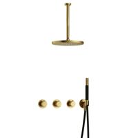 Hotbath Cobber X - CX7067 - Inbouw Regendoucheset - Geborsteld Messing PVD - 2 Stopkranen - Thermostatisch - Plafondbuis 30 cm - Hoofddouche 300 mm - Staafhanddouche - met M106 - Waterbesparend - thumbnail