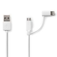 2-in-1 Sync and Charge-Kabel | USB-A Male - Micro-B Male / Apple Lightning 8-Pins Male | 1,0 m | Wit - thumbnail