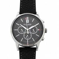 Tommy Hilfiger Herenhorlogemet zwarte leren band, 43 mm - thumbnail