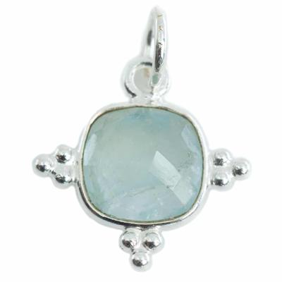 Edelsteen Hanger Aquamarijn Vierkant - Zilver - 8 mm