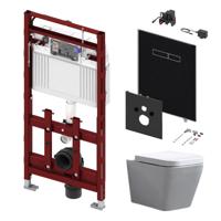 Tece 200 Toiletset - Inbouw WC Hangtoilet Wandcloset Alexandria Rimfree - Elektronische sen-Touch Bedieningsplaat Zwart - thumbnail
