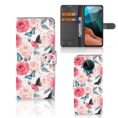 Xiaomi Poco F2 Pro Hoesje Butterfly Roses | Portemonnee hoesje Xiaomi Poco F2 Pro Hoesje Butterfly Roses | Portemonnee hoesje