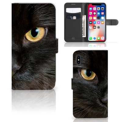 Apple iPhone Xs Max | Telefoonhoesje | Met pasjeshouder | Zwarte Kat