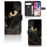 Apple iPhone Xs Max | Telefoonhoesje | Met pasjeshouder | Zwarte Kat - thumbnail