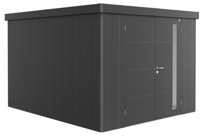 Biohort Neo 4C metalen tuinhuis donkergrijs 292x348 cm met dubbele deur- Plat dak- Metaal- Biohort