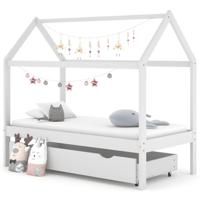Kinderbedframe met lade massief grenenhout wit 80x160 cm - thumbnail