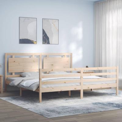 Bedframe met hoofdbord massief hout 200x200 cm
