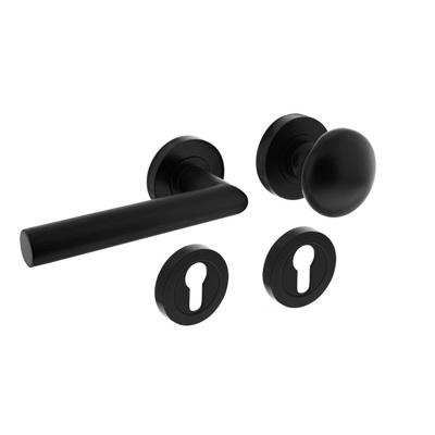 Wisselgarnituur links 1693 Bastian op rond rozet 7mm nokken met profielcilindergat plaatjes zwart