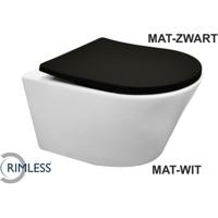 Wiesbaden Vesta Wandcloset Rimless - Mat Wit - met Shade Slim Toiletzitting - Softclose en Quick Release - Mat Zwart - thumbnail