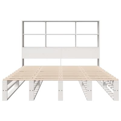 Bed met boekenkast zonder matras massief hout wit 140x200 cm - thumbnail