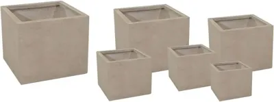 Mega Collections Kubus Plantenbak Clayfibre - L44 x B44 x H38 - Zand (Bruin)