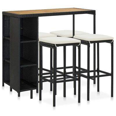 vidaXL 5-delige Tuinbarset met kussens poly rattan zwart