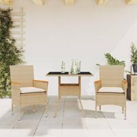 3-delige Tuinset met kussens poly rattan en glas beige - thumbnail