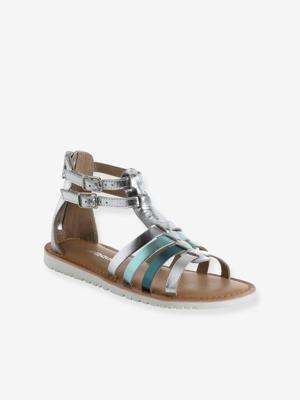 Sandalen met bandjes in spartaanse stijl van leer voor kinderen zilver