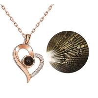 100 taal Ik hou van je projectieve meisje hart hanger ketting sieraden (goud) - thumbnail