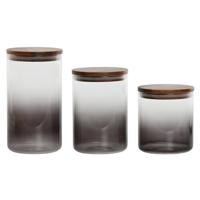 Set van 3 Potjes Home ESPRIT Grijs Natuurlijk Acacia Borosilicaatglas 900 ml 1,5 L 1,2 L 3 Onderdelen - thumbnail