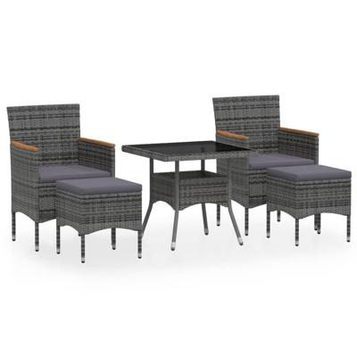 5-delige Tuinset poly rattan en gehard glas grijs - thumbnail