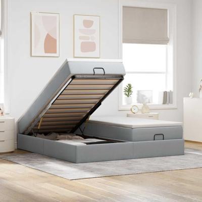 Ottoman bed met matrassen 160x200cm stof lichtgrijs