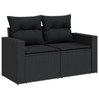 7-delige Loungeset met kussens poly rattan zwart - thumbnail