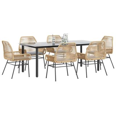 7-delige Tuinset met kussens poly rattan glas bruin