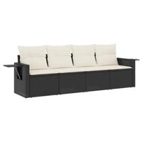 4-delige Loungeset met kussens poly rattan zwart - thumbnail