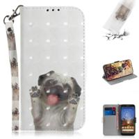 3D schilderij Pug patroon gekleurde tekening horizontale Flip lederen case voor Google pixel 3a met houder & kaartsleuven & portemonnee - thumbnail