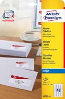 Avery-Zweckform Adresetiketten J4791-25 (N/A ),Wit, Rechthoek, Afgeronde hoeken, 1200 stuk(s), Permanent hechtend - thumbnail