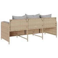 Tuinbank 3-zits met kussens poly rattan beige - thumbnail