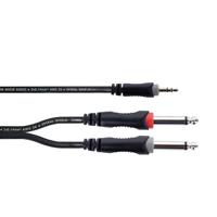 Cordial 14865 Jackplug / Cinch Audio Y-adapter [1x Jackplug male 3,5 mm - 2x Jackplug male 6,3 mm (mono)] 5 m Zwart PVC-mantel, Tweelingkabel - thumbnail