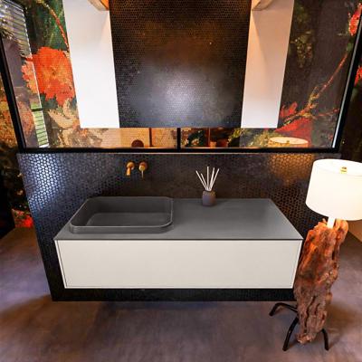 Badkamermeubelset Mondiaz Erin 120 cm met 1 Lade met RIDGE Wastafel Links Dark grey Zonder Kraangaten Greeploos Mat Linen