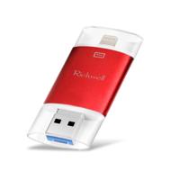 Richwell 3 in 1 16 g type-C + 8 pin + USB 3 0 Metal dubbele cover push-pull Flash Disk met OTG functie (rood) - thumbnail