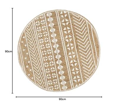 VidaXL Vloerkleed handgemaakt met witte print 90 cm jute
