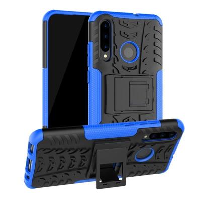 Tire Texture TPU + PC schokbestendig geval voor Huawei P Smart + 2019 met houder (blauw) Tire Texture TPU + PC schokbestendig geval voor Huawei P Smart + 2019 met houder (blauw)