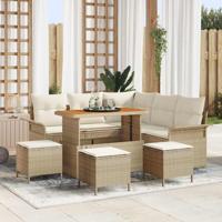 Tuinbankenset met kussen 9 pcs Beige poly rattan - thumbnail