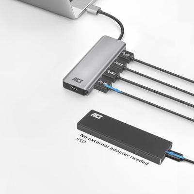 ACT AC6121 USB-A Hub 3.0 | 4x USB-A | Zilver | Aluminium