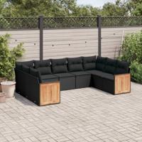 10-delige Loungeset met kussens poly rattan zwart - thumbnail