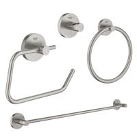 GROHE Essentials accessoireset 4-delig met handdoekring, handdoekhouder, handdoekhaak en toiletrolhouder zonder klep super steel sw97633/sw97637/sw97640/sw97648/ - thumbnail